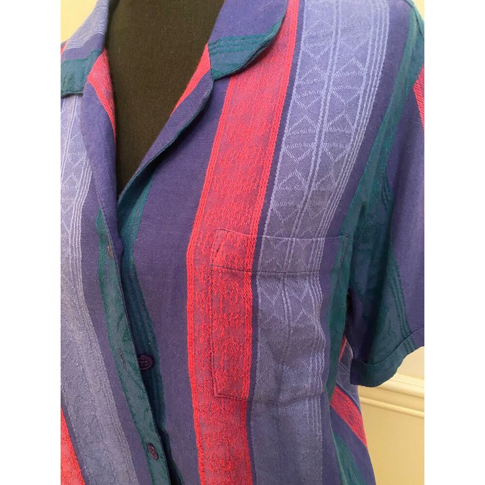 Vintage White Stag Short Sleeve Button-Up Shirt in Purple, Teal & Pink - Picture 2 of 4